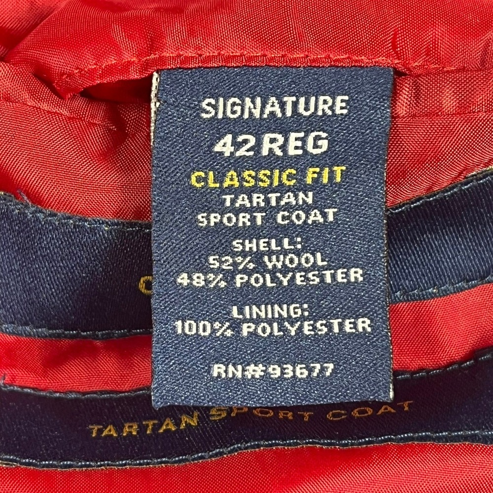 Stafford Tartan Sport Coat Mens 42R Red Green Plaid Wool Blend Classic Blazer - Picture 9 of 16